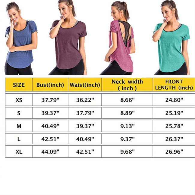 Womens Workout Tops Loose Fit Yoga Shirts Mesh Open Back Short Sleeves Activerwear